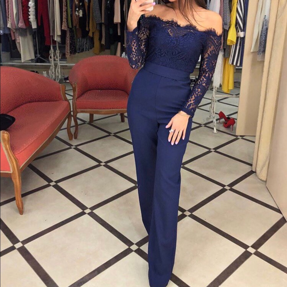 🔴Lace Jumpsuit Blue BodySuit Romper One Piece
